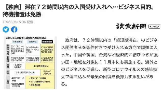 日本与中国开放超短期签证！72小时入境无需隔离