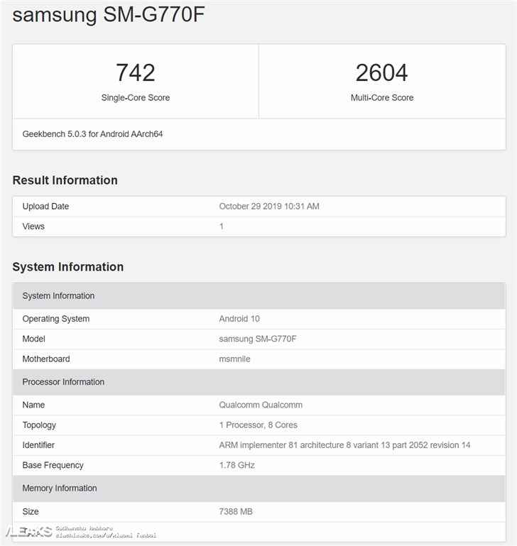 三星Galaxy S10 Lite疑似现身Geekbench